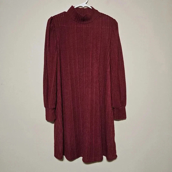 Maurices Red Ribbed Hacci Mini Dress Women's Size Medium Soft Stretch Knit Comfy - Picture 2 of 7